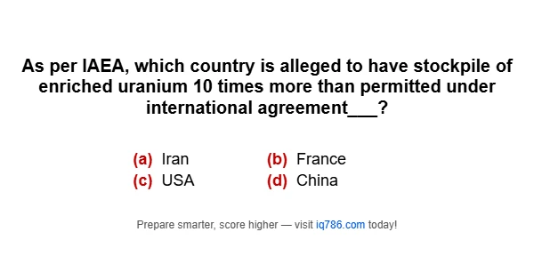 As per IAEA, which country is alleged to have stockpile of enriched uranium 10 times more than permitted under international agreement___?