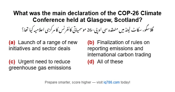 What was the main declaration of the COP-26 Climate Conference held at Glasgow, Scotland?