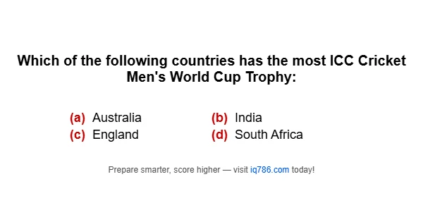 Which of the following countries has the most ICC Cricket Men's World Cup Trophy: