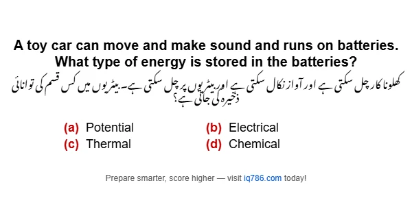 A toy car can move and make sound and runs on batteries. What type of energy is stored in the batteries?
