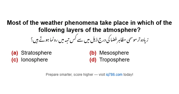 Most of the weather phenomena take place in which of the following layers of the atmosphere?