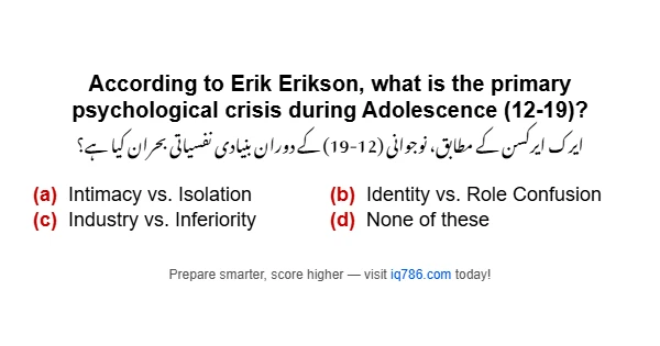 According to Erik Erikson, what is the primary psychological crisis during Adolescence (12-19)?