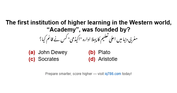 The first institution of higher learning in the Western world, “Academy”, was founded by?