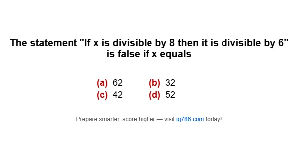 The statement "If x is divisible by 8 then it is divisible by 6" is false if x equals